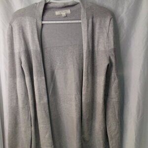Pointelle cardigan Sweater S Long Sleeve Open Front Light Weight Soft Gray